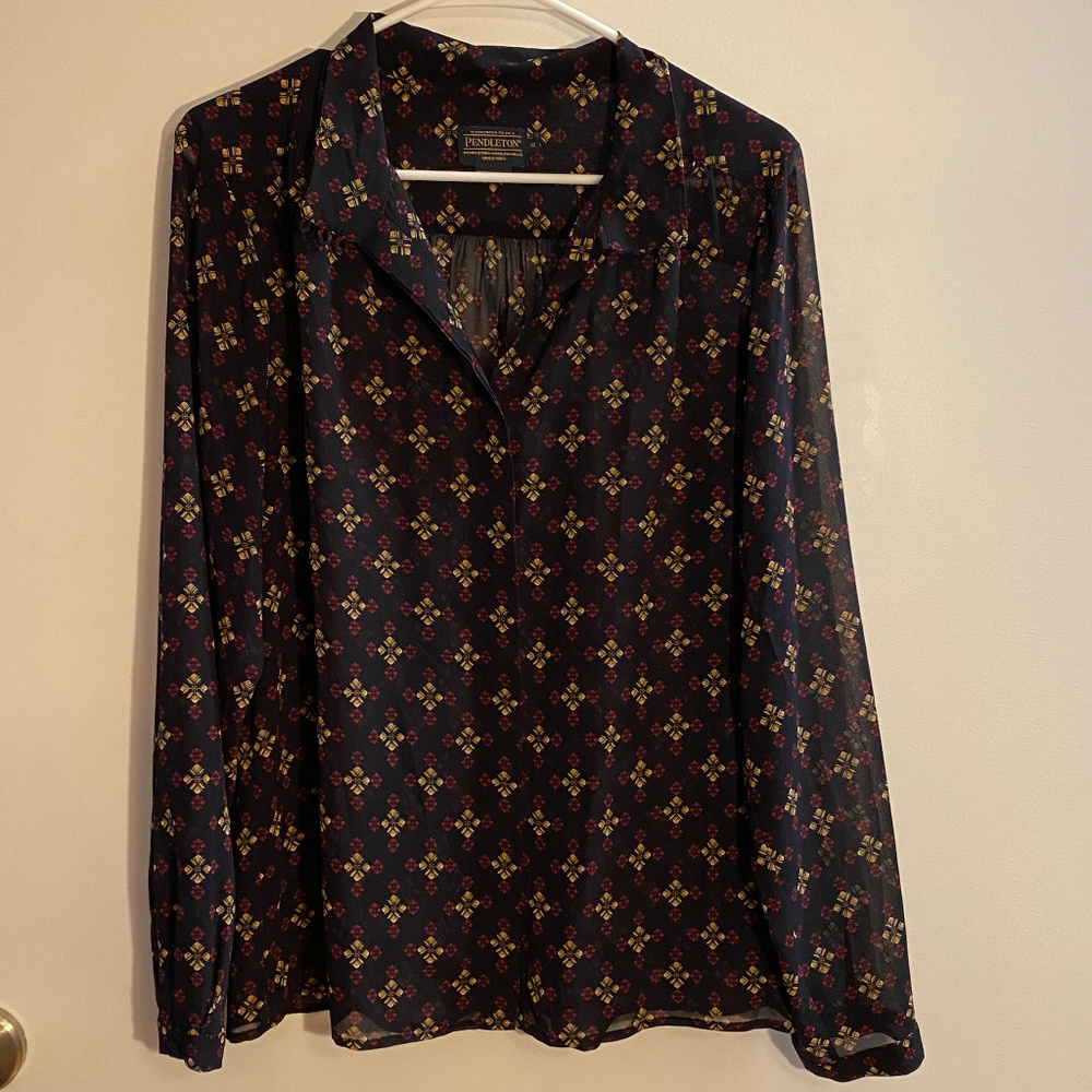 Beautiful Pendleton Sheer Button Up Blouse SZ 12